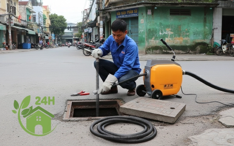 Thông tắc cống tại Nghệ An bằng máy lò xo