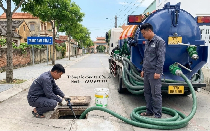 Thi công thông tắc cống tại Cửa Lò nhanh chóng bằng máy chuyên dụng