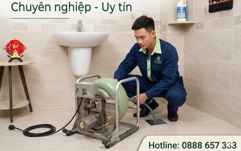 Thợ thông tắc cống tại Đô Lương bằng máy lò xo