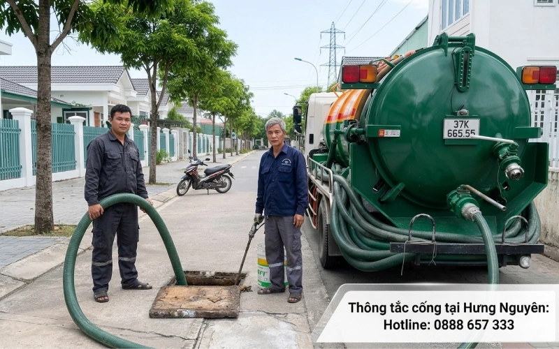 Thợ thông tắc cống tại Hưng Nguyên xử lý cống nghẹt tại khu dân cư
