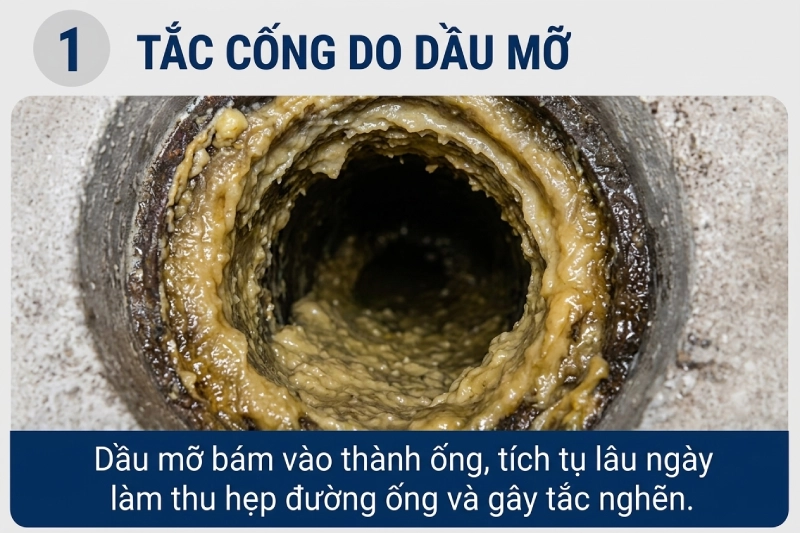 nguyên nhân tắc cống do dầu mỡ tích tụ