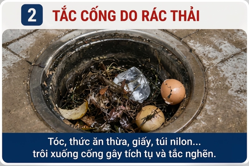 rác thải sinh hoạt gây tắc cống