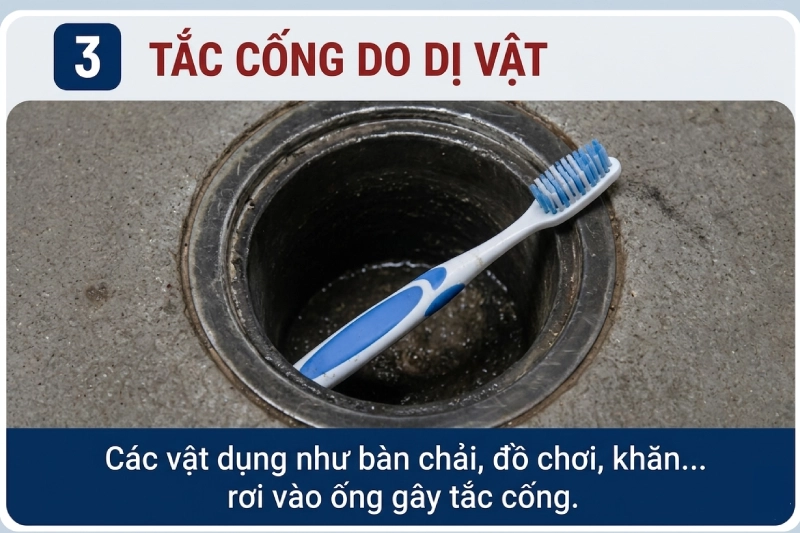 dị vật rơi vào ống gây tắc cống