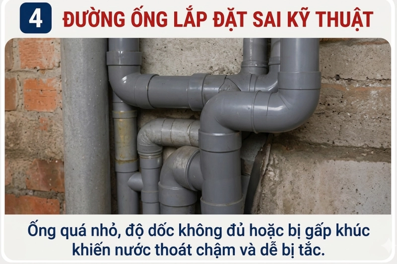đường ống lắp đặt sai kỹ thuật