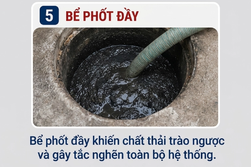 bể phốt đầy gây tắc nghẽn