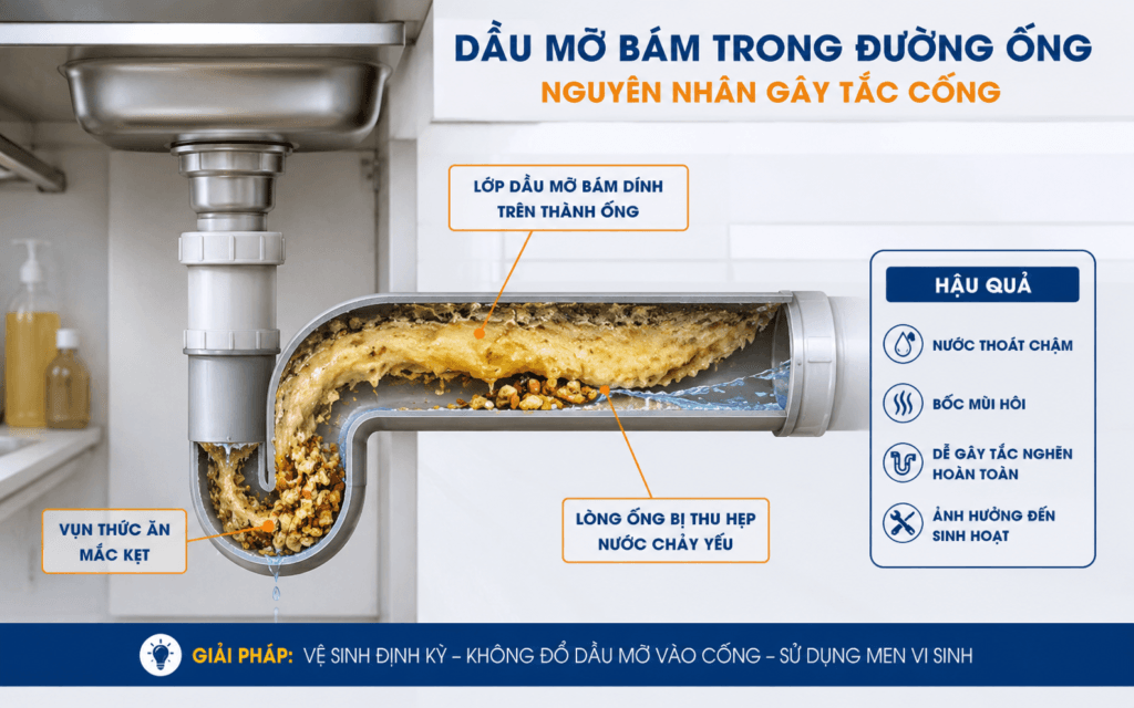 Nguyên nhân dầu mỡ làm tắc đường ống