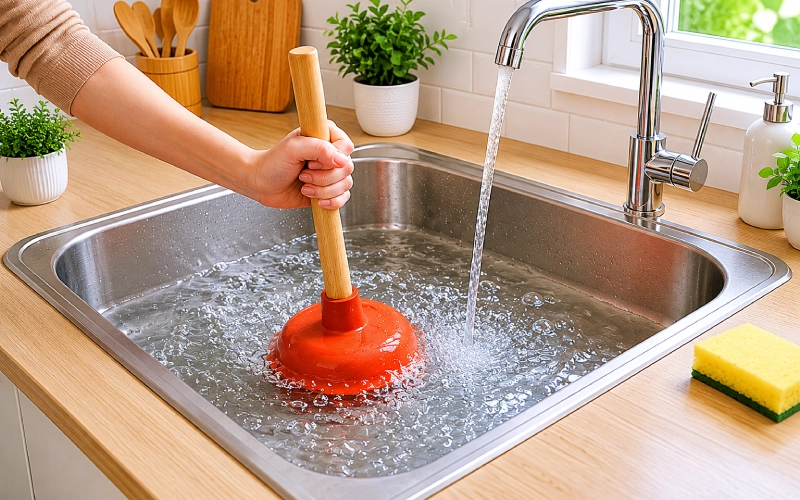 Thông tắc bồn rửa bát bằng Pittong Cao Su