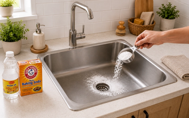 Thông Tắc Chậu Rửa Bát Bằng Baking Soda Và Giấm