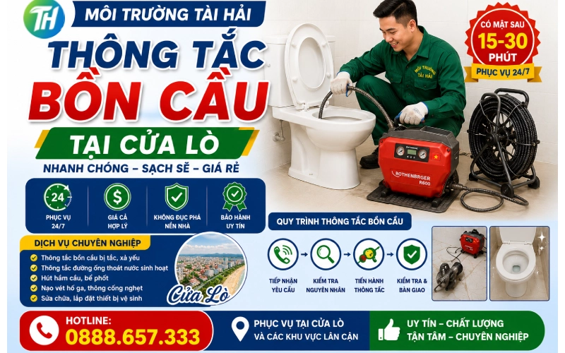 Dịch vụ thông tắc bồn cầu tại Cửa Lò sử dụng máy lò xo hiện đại