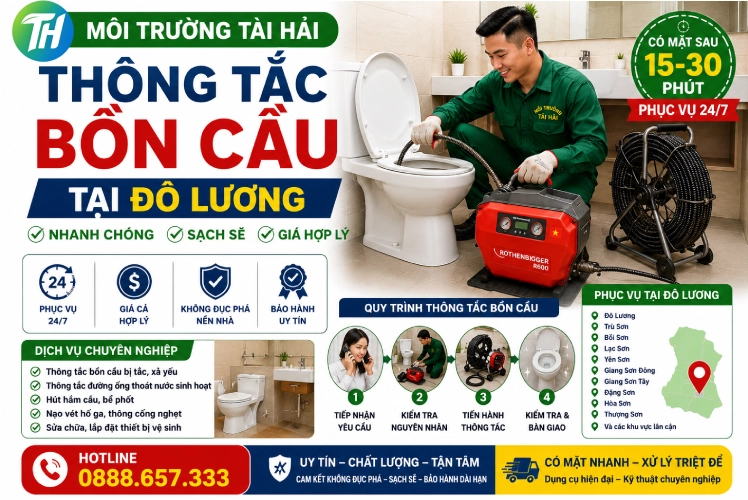 Thông Tắc Bồn Cầu Tại Đô Lương – Giá Rẻ, Phục Vụ 24.7