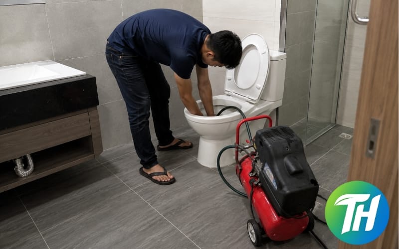 Thợ thông tắc bồn cầu tại Nghệ An sử dụng máy lò xo xử lý bồn cầu bị tắc