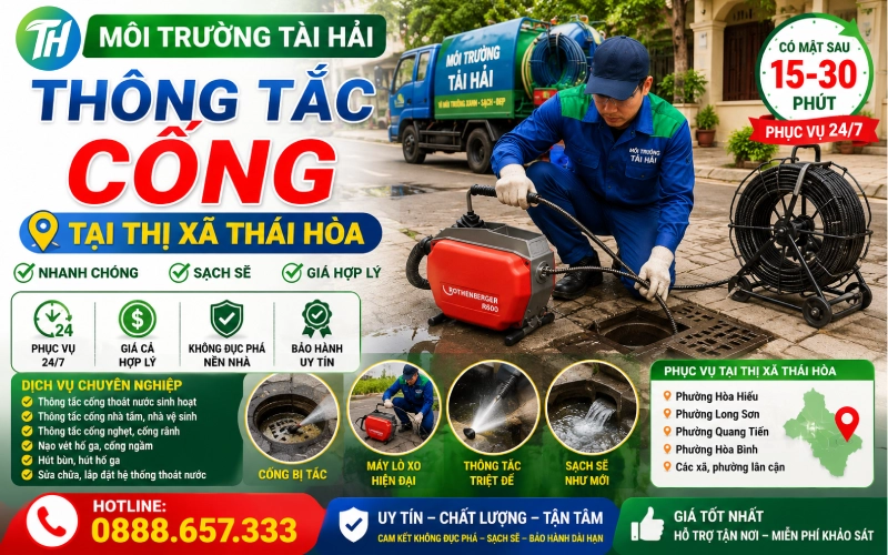 Dịch vụ thông tắc cống tại Thái Hòa của Môi Trường Tài Hải